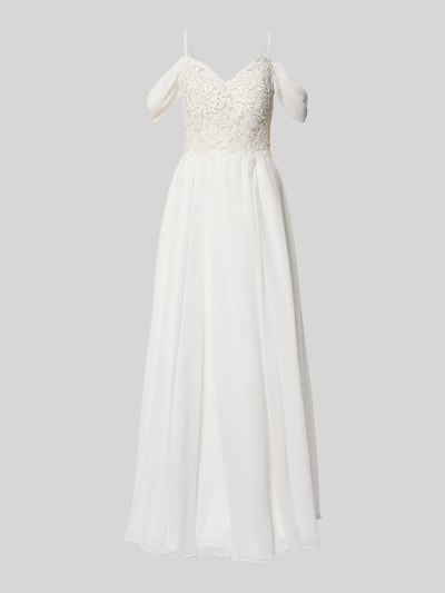 Produktfoto, Brautkleid mit Spaghettiträger von Luxuar, biały, koronka, dopasowany krój, sercowy dekolt, gładka tekstura, 138 cm długości.