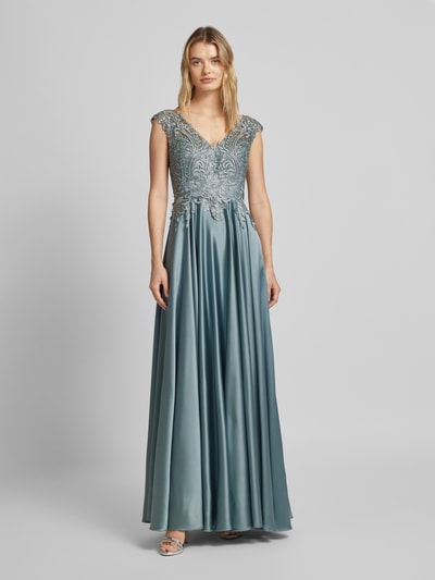 Luxuar Abendkleid mit Häkelspitze Silber 4