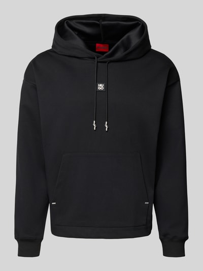 Produktfoto, Regular Fit Hoodie aus Baumwoll-Mix Modell 'DINEO' von HUGO in Optik: Unifarben, Label-Stitching-Applikation, Label-Patch, Metall-Akzente, Kängurutasche, Kapuze mit Tunnelzug, Langarm, Ärmelabschluss und Rumpfabschluss gerippt, Materialverarbeitung: Sweat, klassische glatte Textur