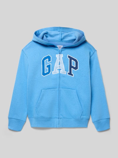 Produktfoto, Sweatjacke mit Logo und Känguru-Tasche von GAP in hellblau aus Baumwoll-Mix, Regular Fit, Kapuze, Reißverschluss, Logo-Print.