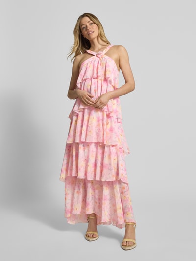 VERO MODA Volant Abendkleid mit V-Ausschnitt Modell 'FELICIA' Pink 4