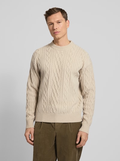 BOSS Orange Regular Fit Strickpullover aus reiner Schurwolle Modell 'KABLETO' Sand 4