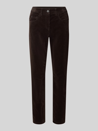 Produktfoto, Slim Fit broek met katoen en lyocell van Luisa Cerano, verkorte pasvorm, 5-pocketmodel, knoop- en ritssluiting, kleur bruin