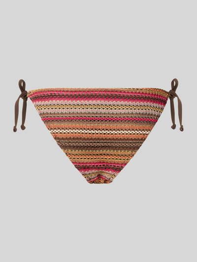Produktfoto, Slim Fit Bikini-Hose mit Schnürverschluss Modell 'Mission' von Jake*s Casual, Strukturmuster in Braun-, Pink- und Beigetönen. Damen Bikini-Hose.