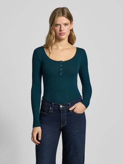 PIECES Bluzka z długim rękawem o kroju slim fit z mieszanki bawełny model ‘KITTE’ Ciemnozielony 4