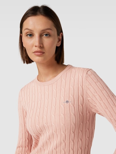 Gant Gebreide pullover met kabelpatroon Oudroze - 3