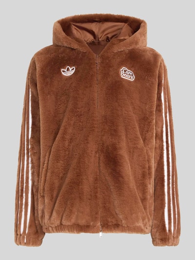 adidas Originals Relaxed Fit Teddyjacke mit Kapuze und Patches Schoko 2
