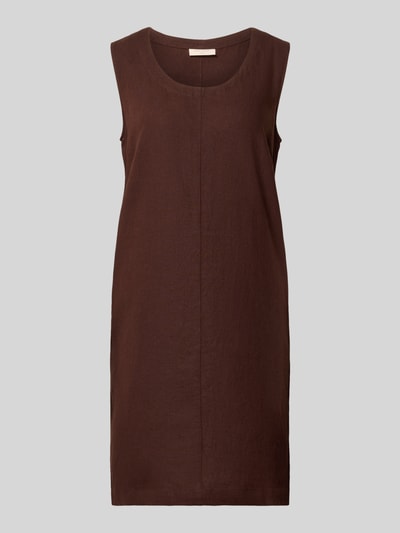 Produktfoto, Knielanges Kleid aus Leinen-Viskose-Mix Modell 'LAVA' von FREE/QUENT in Braun, gerader Schnitt, Rundhalsausschnitt, glatte Textur