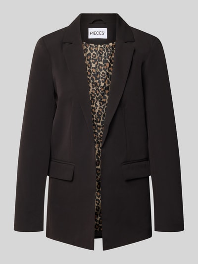 Productfoto, zwarte regular fit longblazer met motief binnenkant model 'BOZZY' van PIECES, Dames Longblazer