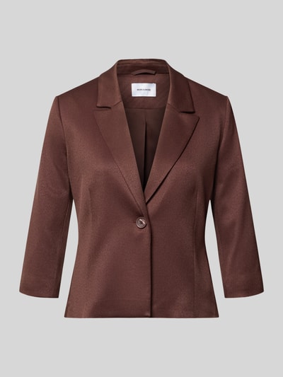 Produktfoto, Slim Fit Blazer mit Reverskragen und 3/4-Arm von More & More im braunen Material-Mix mit Viskose-Anteil, Knopfverschluss.