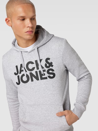 Jack & Jones Hoodie met labeldetail, model 'ECORP' Lichtgrijs gemêleerd - 3