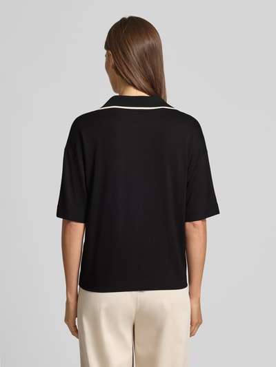 OPUS T-Shirt mit Umlegekragen und V-Ausschnitt Modell 'Soffice' Black 5