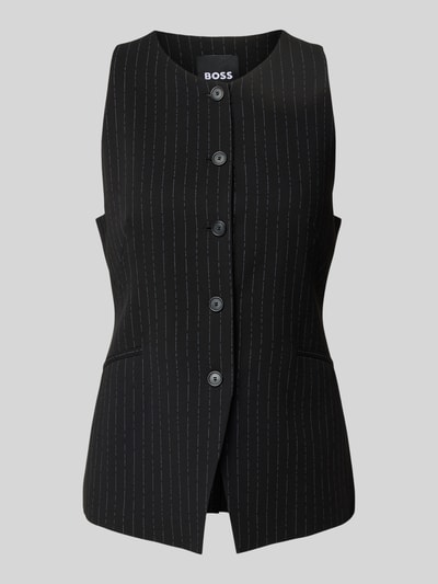 Produktfoto, Slim Fit Weste aus reiner Viskose Modell 'JULERAN' von BOSS, efekt: wzór w cienkie prążki, listwa guzikowa, aplikacja z metką, rozporek, kieszenie z wypustkami, materiał: wiskoza