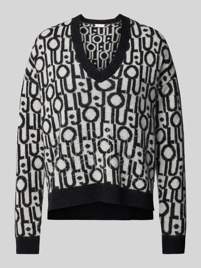 Liu Jo White Strickpullover aus Alpaka-Mix mit Logo-Muster Black 2