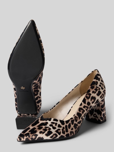 Produktfoto, Pumps mit Logo-Detail von Tamaris mit Allover Animal Print, spitzer Schuhspitze, strukturiertem Flare Heel, Webware-Material.
