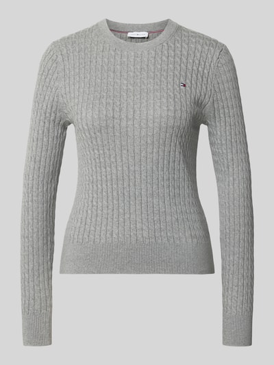 Produktfoto, grauer Regular Fit Pullover aus reiner Baumwolle von Tommy Hilfiger, fein gerippte Struktur, Damen Pullover von Tommy Hilfiger