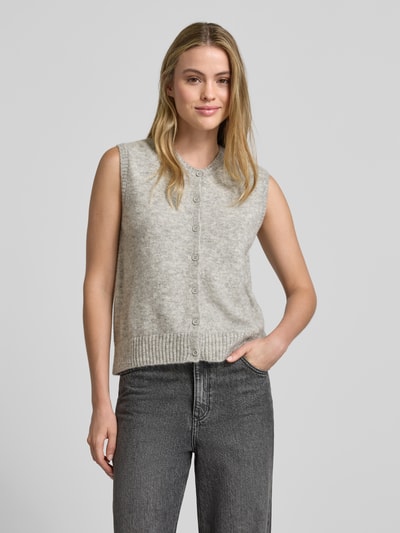Milano Italy Strickweste mit Rundhalsausschnitt und Knopfleiste Hellgrau 4
