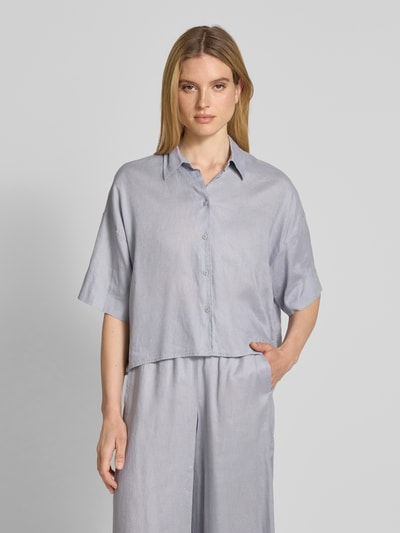 Drykorn Relaxed fit linnen blouse met extra brede schouders Lichtblauw - 4