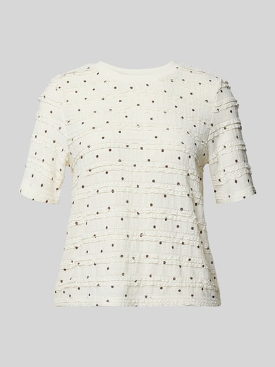 Produktfoto, T-Shirt im Allover-Look mit Rundhalsausschnitt von Jake*s Casual, cremefarben mit feinem Muster, Material-Mix mit Stretch-Anteil, Regular-Fit, Rückenlänge bei Größe S 52 cm.