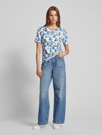 Marc Cain T-shirt met all-over motief Blauw - 1