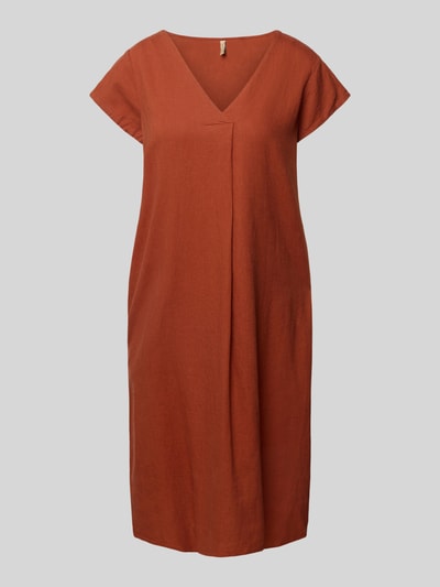 Soyaconcept Knielange jurk van een mix van linnen en viscose, model 'Ina' Roestrood - 2