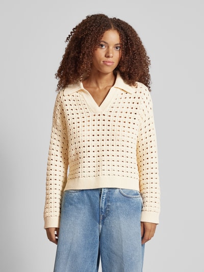 Pieces Loose fit gebreide pullover met brede gebreide kraag, model 'NIZY' Beige - 4