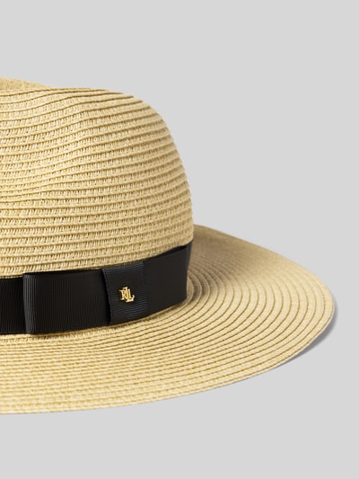 Produktfoto, Strohhut mit Hutband Modell 'PCK CL FD U' von Lauren Ralph Lauren aus naturfarbenem Stroh mit schwarzem Band und Logo-Applikation