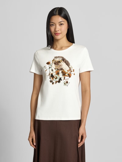 Marc Cain T-Shirt mit Motiv-Print und Rundhalsausschnitt Weiss 4