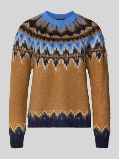 Oui Noorse trui met ronde hals Camel - 2