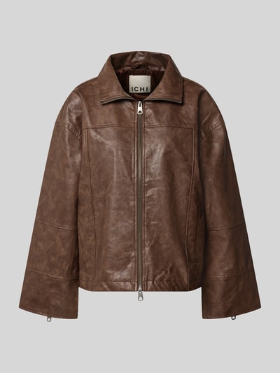 ICHI Kunstlederjacke mit Zweiwege-Reißverschluss Modell 'FLARINA' Dunkelbraun 2