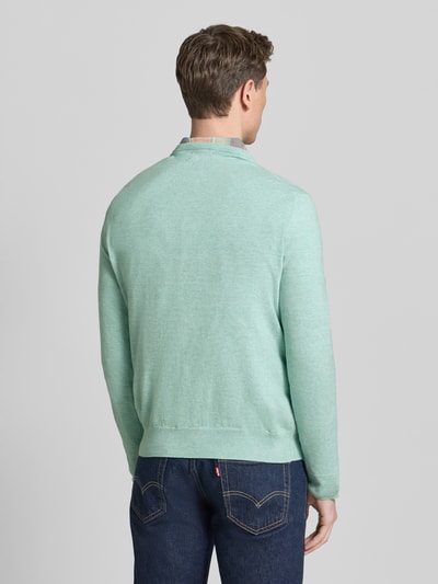 Męski model nosi Slim Fit Pullover aus reiner Baumwolle von Polo Ralph Lauren w kolorze miętowym, dzianina, tył, krój slim fit, całkowity widok pleców.