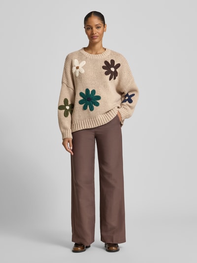 Apricot Strickpullover mit gerippten Abschlüssen Taupe 1