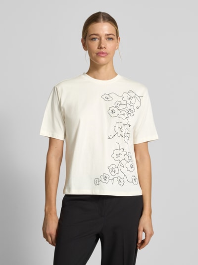 Vrouwenmodel draagt T-Shirt mit Motiv-Stitching und Rundhalsausschnitt van JAKE*S STUDIO WOMAN, rechte fit, katoen, voorkant, bovenlichaam close-up