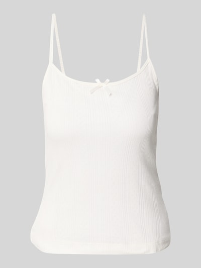Produktfoto, Regular Fit Top aus reiner Baumwolle Modell 'MARIE' von Pieces, Optik: Unifarben, Struktur-Muster, Rundhals, Ärmelform: Ohne, weiße Farbe, feine Struktur.