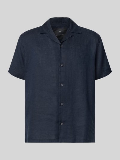 Produktfoto, Regular Fit Leinenhemd Modell 'LAWRENCE' von Jack & Jones Premium in Dunkelblau, Reines Leinen, Reverskragen, Knopfleiste