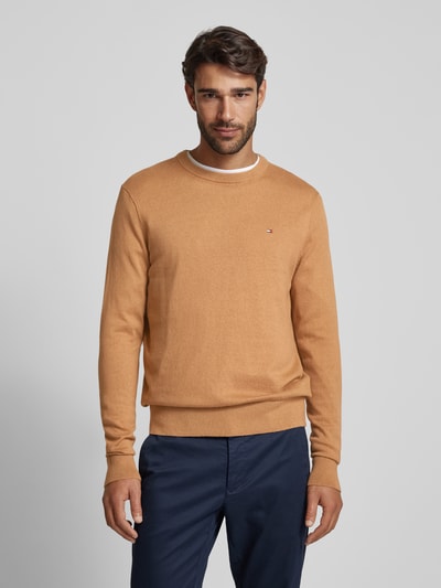 CK Calvin Klein Sweter z dzianiny z wyhaftowanym logo model ‘PIMA’ Camel 4