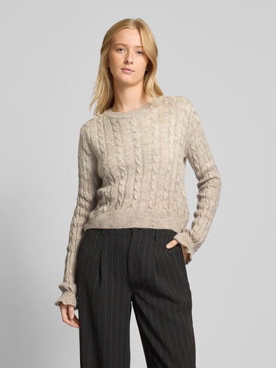 Only Regular Fit Strickpullover mit Rundhalsausschnitt Modell 'TIA' Beige Melange 4