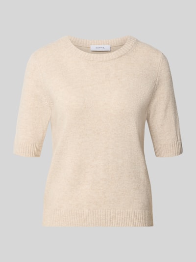 Produktfoto, Pullover aus Baumwoll-Mix in Feinstrick-Optik von COMMA in Beige, halbarm, taillierte Passform, strukturierte Oberfläche.
