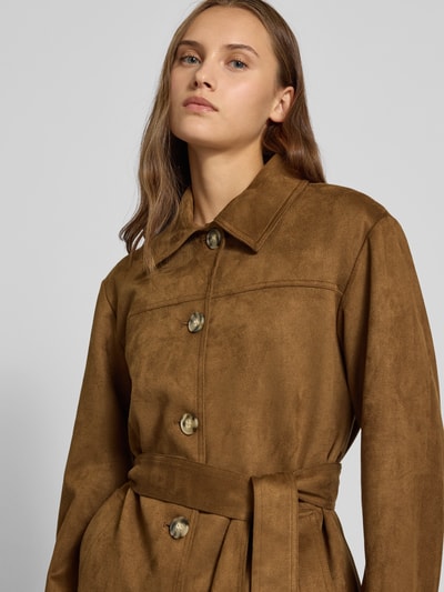 Only Regular fit lange jas in wildleerlook, model 'DIANE' Zand - 3