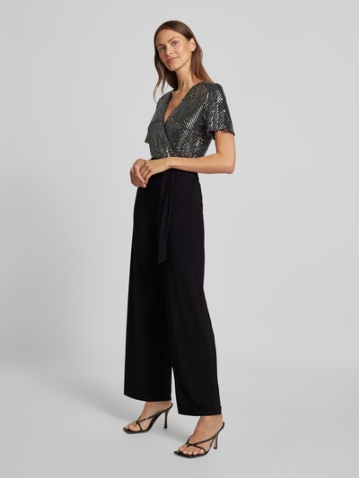 Apricot Schimmernder Jumpsuit mit Bindegürtel Black 1