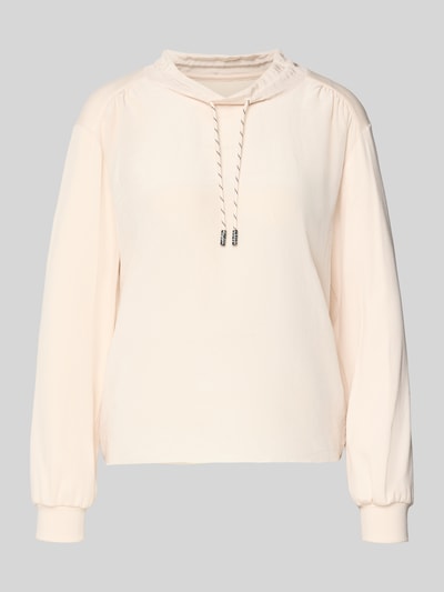 Produktfoto, Longsleeve mit Rundhalsausschnitt van Marc Cain in licht beige, mix van katoen en elastaan, los model, tunnelkoord, ribboorden.