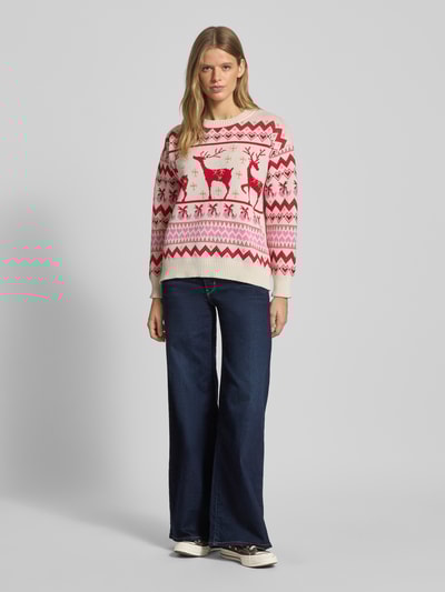 Only Sweter świąteczny o kroju relaxed fit z dwukolorowej dzianiny model ‘XMAS RAIN’ Różowy 1