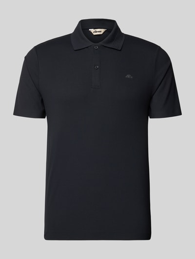Produktfoto, schwarzes Slim Fit Poloshirt mit Logo Modell 'EDMOND' von Ellesse, Material-Mix mit Stretch, Knopfleiste, glatte Struktur