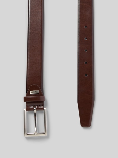 Produktfoto, Gürtel mit Label-Detail Modell 'LONDON' von Monti in Braun, echtes Leder, klassische Passform, silberne Dornschließe, 3 cm breit