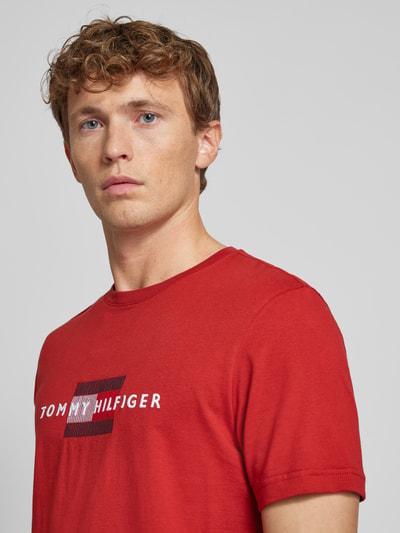 Tommy Hilfiger T-shirt met labelprint Donkerrood - 3