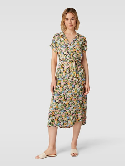 Jake*s Collection Midi-jurk van viscose met strikceintuur Lichtrood - 4