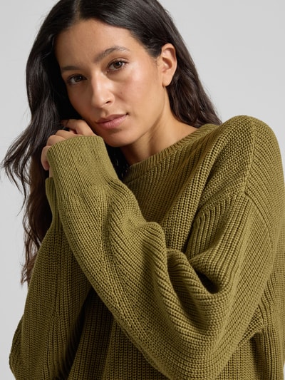 Jake*s Casual Sweter z dzianiny o kroju oversized z prążkowanymi wykończeniami Oliwkowy 3