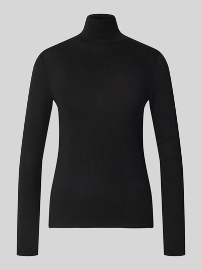 Produktfoto, Longsleeve mit Rollkragen von someday in Schwarz, Ripp-Struktur, Viskose-Mix mit Stretch, eng anliegend, neutraler Hintergrund.