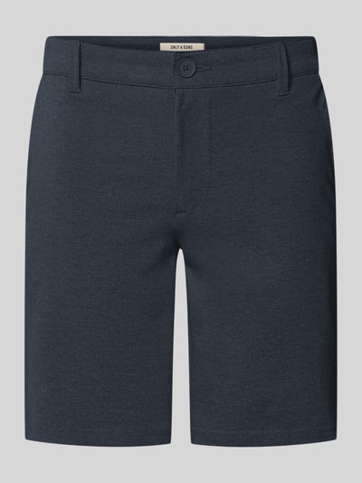 Produktfoto, Regular Fit Chinoshorts aus Viskose-Mix Modell 'MARK' von Only & Sons in dunkler Melange-Optik mit Gürtelschlaufen, Knopf und Eingrifftaschen