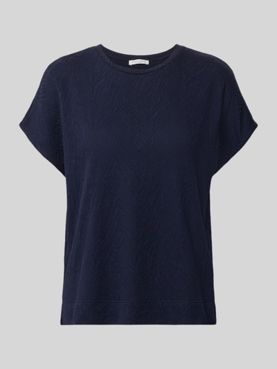 Produktfoto, dunkelblaues Damen T-Shirt mit Strukturmuster und Rundhalsausschnitt aus Baumwoll-Mix, Regular-Fit von Christian Berg Woman